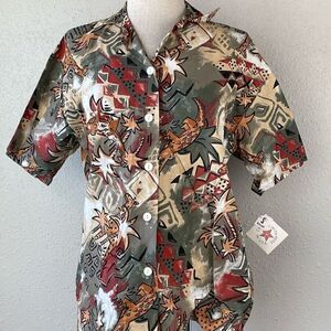 NWT Laura Michelle Womens Safari Button Down Top Size L